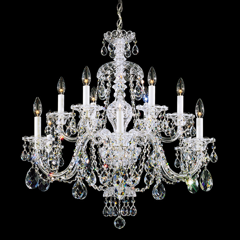 Sterling 12 - Light Glass Chandelier, Polished Silver, Swarovski Spectra