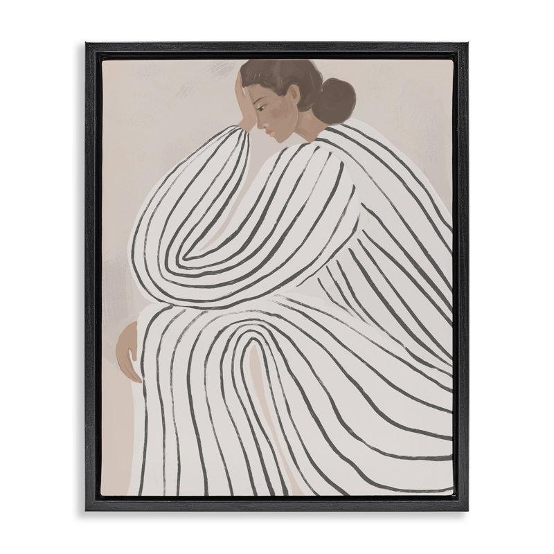 Cadre flottant «Neutral Lady in Stripes» par Anna Lischenko, Cadre flottant noir de jais, H 21 po x l 17 po