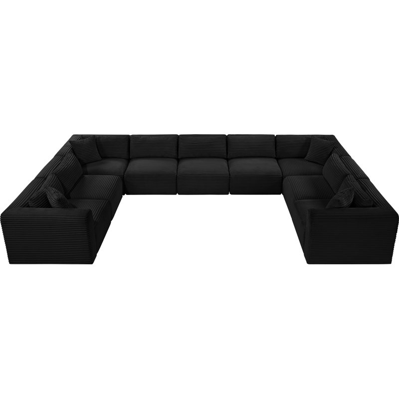 Canapé modulaire Carmean, Tissu velours côtelé texturé noir, 5 sans accoudoirs, 4 en coin