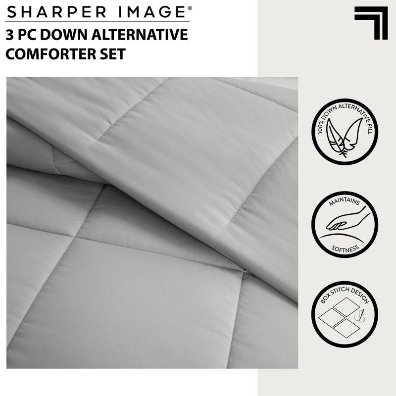 Ensemble d'édredon en duvet synthétique 3 pièces Sharper Image, Gris, Édredon très grand et 2 très grandes taies déc