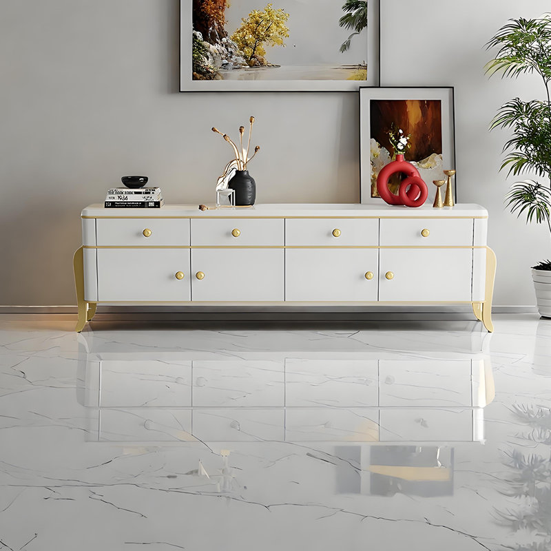 Meuble télé en bois massif avec coins arrondis, H 24,21 po x L 86,61 po x l 15,74 po