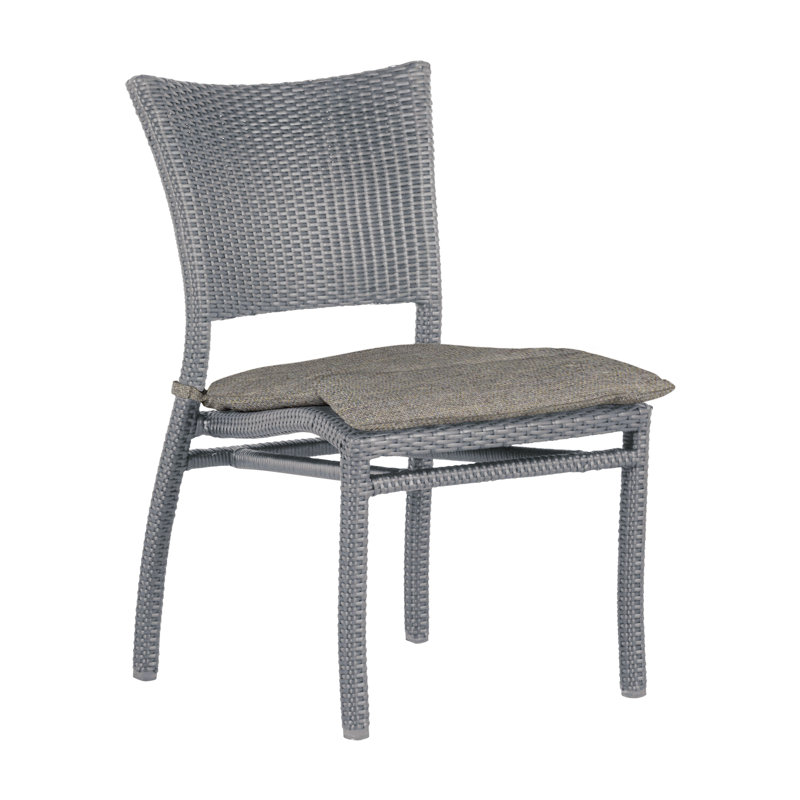 Skye Stacking Patio Dining Side Chair with Cushions, Oyster, No Welt, Verona Mist