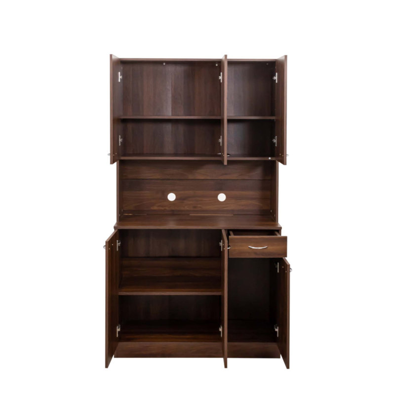 Armoire spacieuse à 6 portes avec tablettes ouvertes et tiroir, solution de rangement durable et élégante pour les chambres à coucher