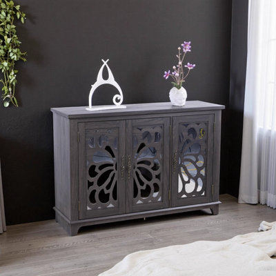 Elegant 49.33" Dark Brown Sideboard Buffet Cabinet with 3 Mirrored Doors & Adjustable Shelves - Spacious Storage for Living Room, Dining Room, Kitchen