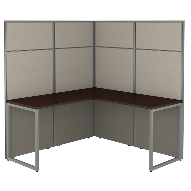 Easy Office L-Shaped Desk Workstation with Panels Cubicle - Reversible, Mocha Cherry
