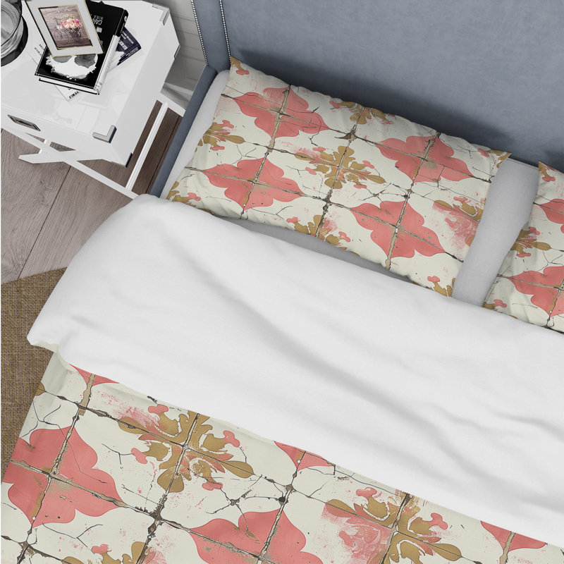 Ensemble de housse de couette rustique rose et doré Rustic Tile III - Farmhouse