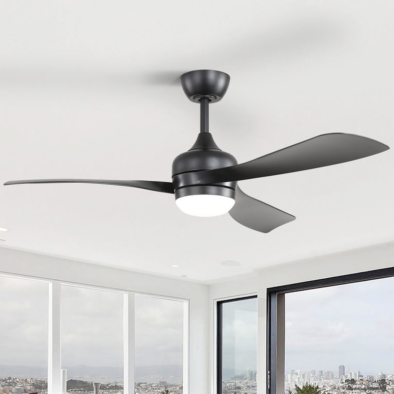 Damecia 52'' Modern Ceiling Fan With Led Light And Remote Control Dc Motor, Black