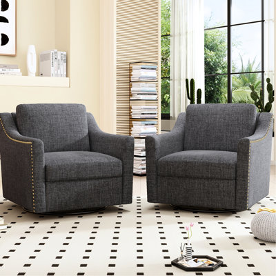 Fauteuil pivotant en coton et lin, ergonomique et confortable. Revêtement respirant. Cadre. Pour le salon, la chambre à coucher, le bureau. Fauteuil de 29,65 po de largeur, 69 lb, poids de 360 degrés, accent moderne avec