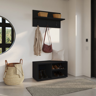 Porto Entryway Wall-Mounted Coat Rack with Shoe Storage Bench