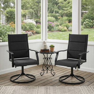 Ensemble de 2 chaises de patio d'extérieur pivotantes et résistantes aux intempéries avec tissu respirant rembourré pour la terrasse