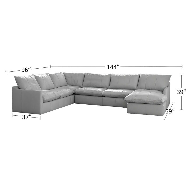 3 - Piece Genuine Leather U-Shaped Sectional, Right Hand Facing