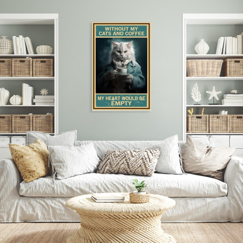 With With My Cats And Coffee - Rectangle, impression sur toile tendue, H 36 po x l 24 po x P 1,25 po