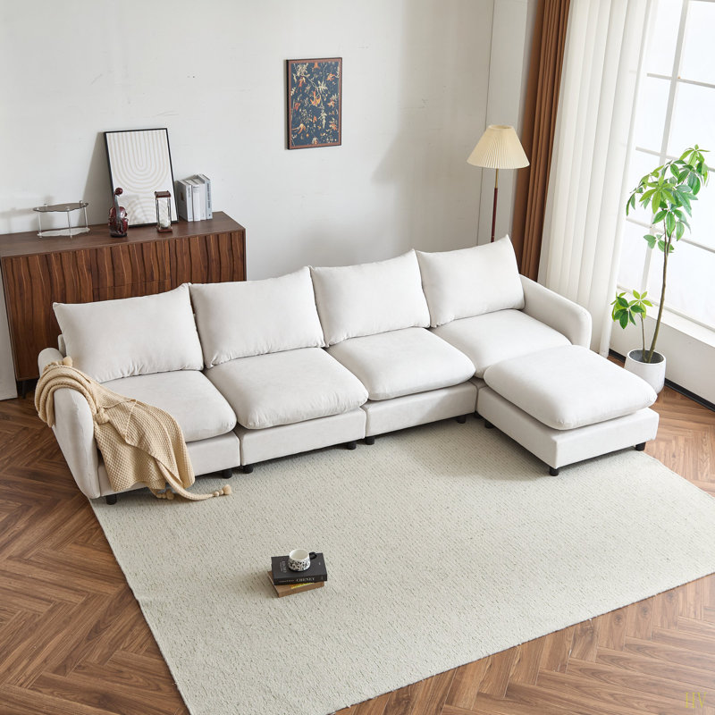 130 po Canapé modulaire surdimensionné en forme de L 5 pièces avec canapé et repose-pieds pour salon et espace spacieux