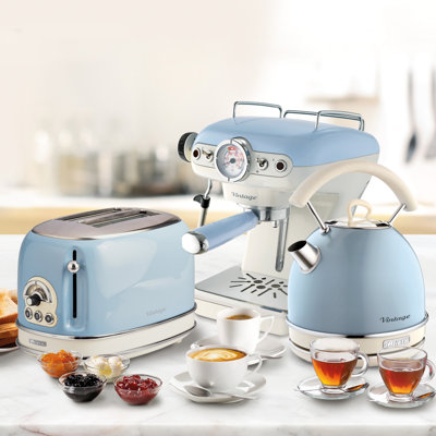 Ariete Vintage 1.7L Kettle with 2 Slice Toaster and 15 Bar Pump Espresso Coffee Machine Set