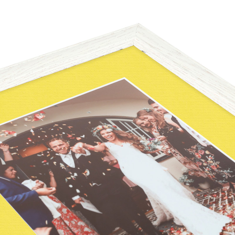 Off-White Wash Wood Picture Frame with Canary Mat