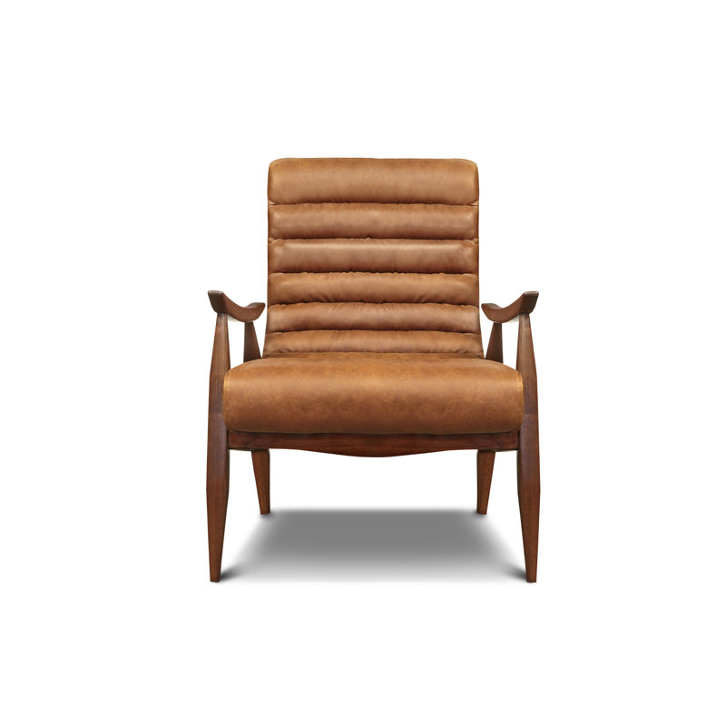 Lily Leather Tufted Armchair, Desert Longhorn Genuine Leather, Ash Honey