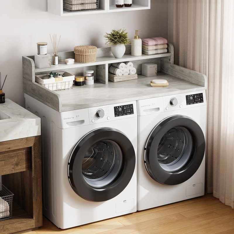 54" Washer Dryer Laundry Countertop with 2-Tier Shelf, Washer and Dryer Topper for Laundry Room Organization, Gray