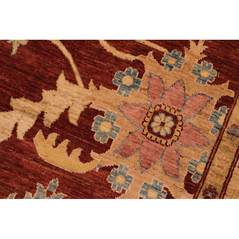 Tapis oriental rouge / brun en laine noué à la main 7 pi 11 po x 10 pi Bahij