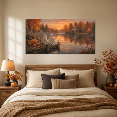  Halloween, art mural, fantôme mignon, impressions sur toile, citrouille d'automne rustique, décor, chalet confortable, images fantaisistes rétro gothiques pour le salon, chambre à coucher, ferme, scène d'automne, peinture, 16 x 32 po
