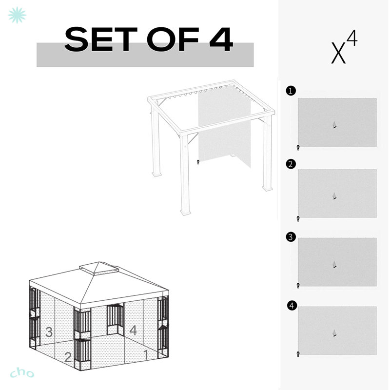 Paroi de gazebo de remplacement avec fermeture à glissière, paroi latérale à 4 côtés, H 82,92 po x l 118,25 po