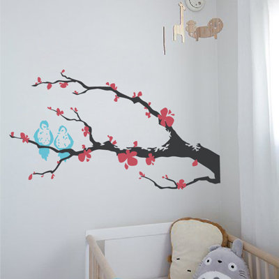 Décalcomanie murale branche arbre love oiseaux