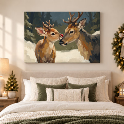Art mural sur toile, "Deux chevreuils se touchant"