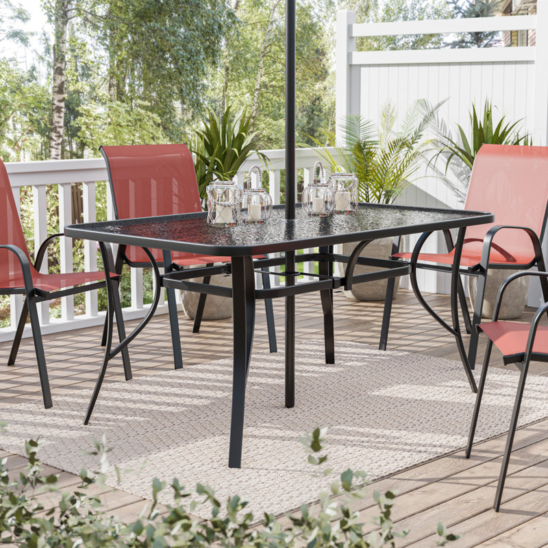 Alicent Rectangular Metal Outdoor Dining Table With Umbrella Hole , 59'' in. W 36'' in. D