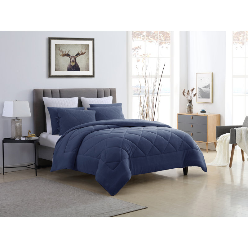  Ensemble d'édredon réversible en molleton Coral, Édredon pour lit simple + 1 taie décorative stan, Bleu