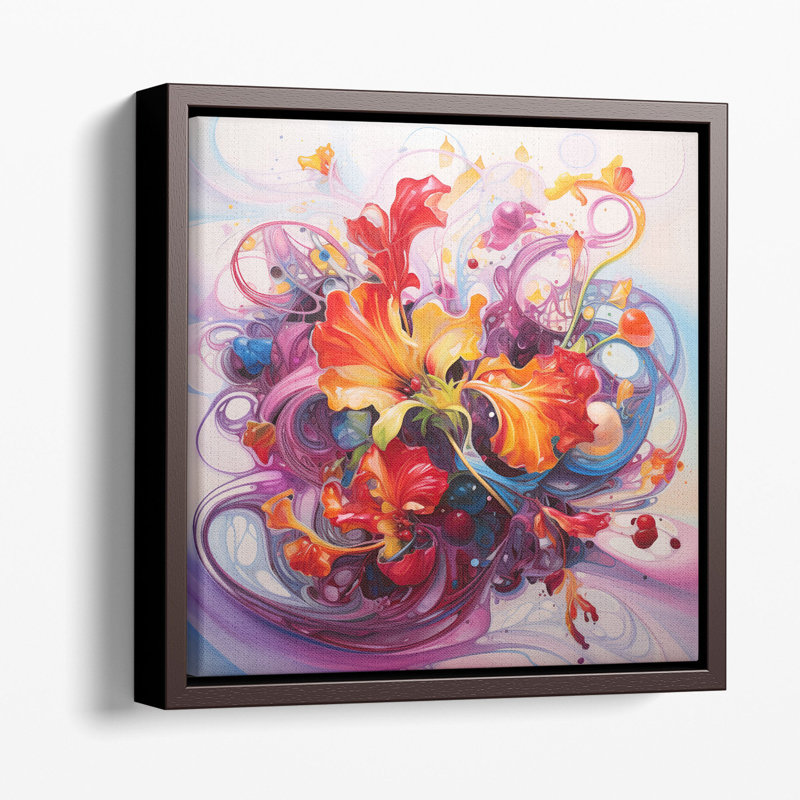 Mouvement floral fluide, art mural abstrait, Toile encadrée noire, H 40 po x l 40 po x P 1,25 po