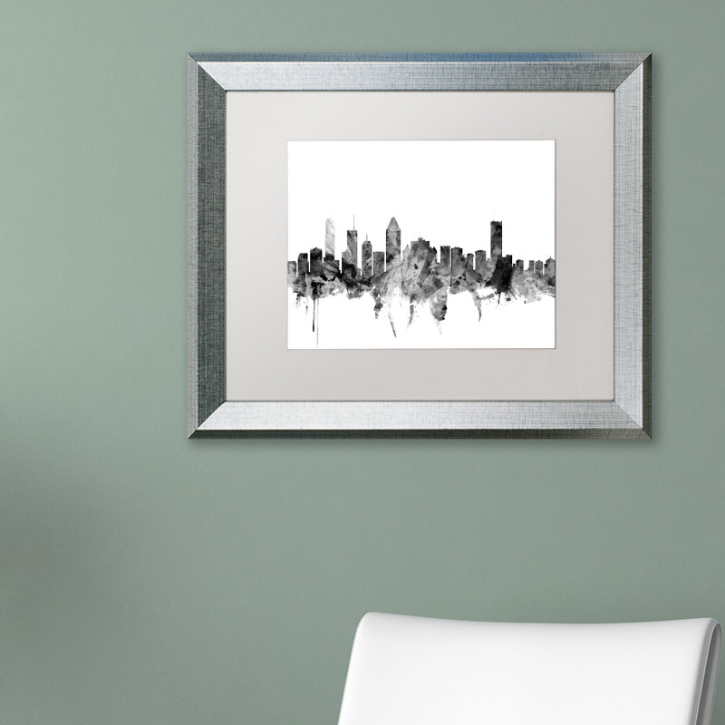 «Montreal Canada Skyline B&W», impression encadrée, H 16 po x l 20 po x P 0,5 po, Noir, Cadre argenté
