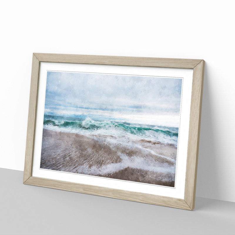 Beach In Santa Cruz California - Single Picture Frame Painting on MDF, 50cm H x 76cm W x 2cm D, Oak