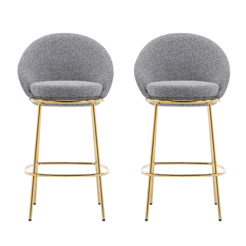 Bobi 30” Seat Height Modern Glam Upholstered Bar Stools, Gray