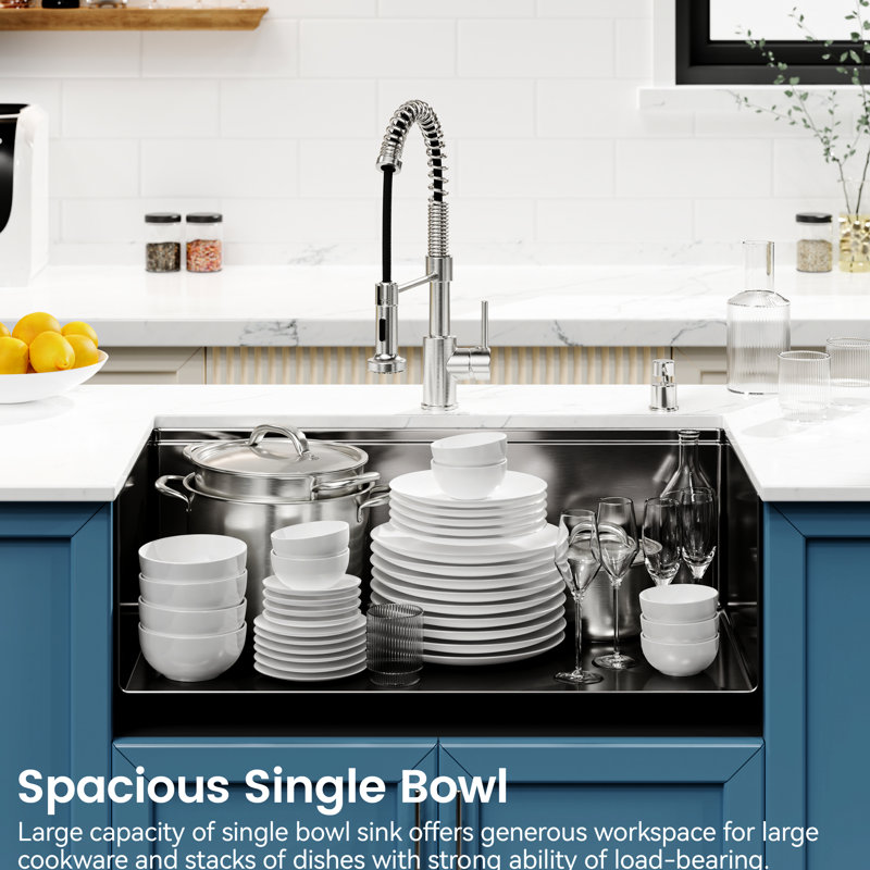 33"x19" Stainless Steel Kitchen Sink, Undermount, With A Scratch- Finish And Spacious Bowl 33x19in, Brushed Hygienic Drainage System