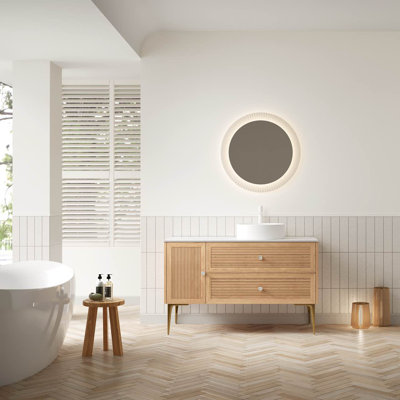 Munin 48" Bathroom Vanity With Sink, Freestanding Plywood Storage Cabinet With 4 Metal Legs, One Door And 2 Drawers, White Ceramic Basin Without Faucet, Pre-assembled, Oak Woodgrain Color 