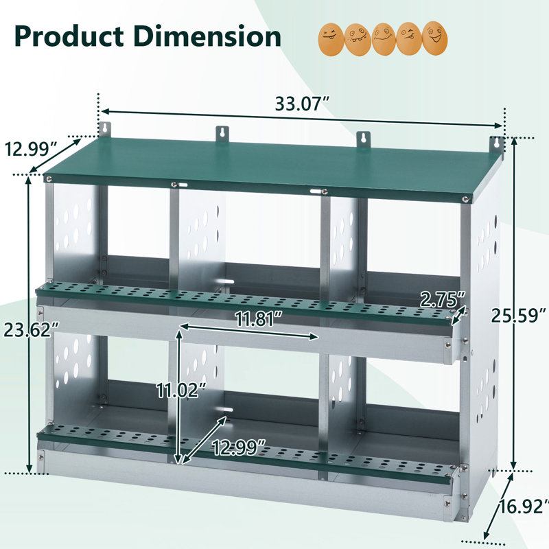 Galvanized Steel Nesting Box With 6 Compartments For Chicken Egg Laying, Roll - Away System Efficient Gathering, Comfortable Environment , Easy To Clean, 16.87 In Product Width Chicken, Effortless