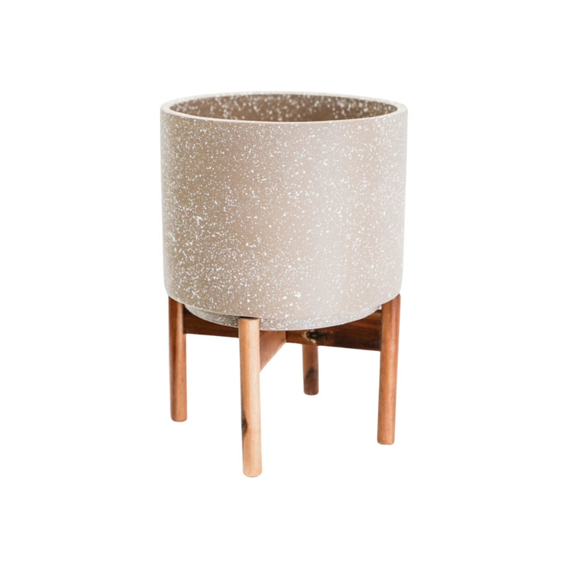 Valetta Speckled Planter with Stand , Ivory, 33cm H x 24cm W x 9.45cm D
