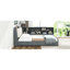 Lit plateforme double en bois gris avec tête de lit, tablettes intégrées, 2 tiroirs et système de lattes Safe Comfort Design-270837194