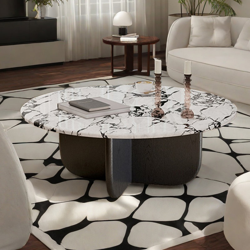 Table basse de salon de style naturel, H 13,77 po x L 39,37 po x l 39,37 po, Noir, noir, noir, noir