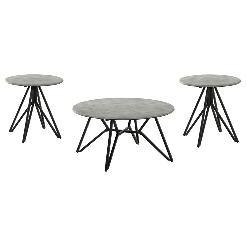 Garfield Cement 3-piece Round Coffee and End Table Set