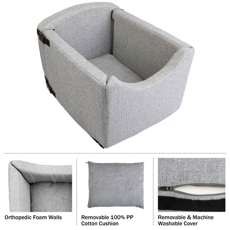 Gray Soft Sided Pet Car Seat with Safety Tether