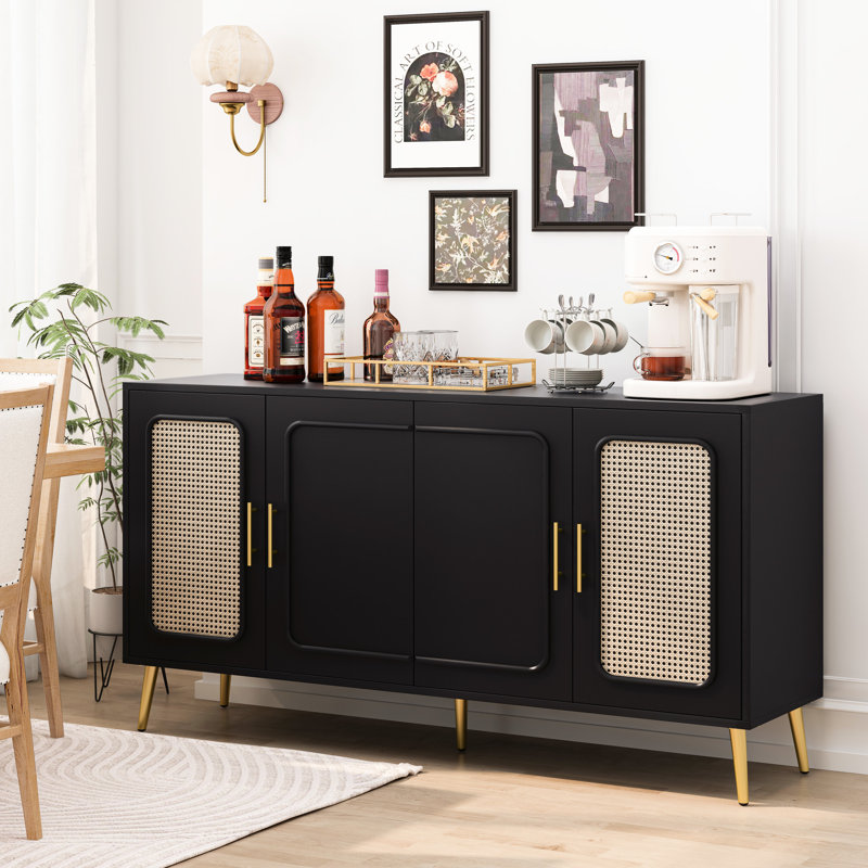 Armoire rétro noire à quatre portes de 60,6 po. Élégante avec suffisamment de rangement. Plastique. Polyvalente pour les différents espaces de la maison. Armoire noire de 60,6 po. Élégantes maisons modernes au design élégant. Ample rangement divers