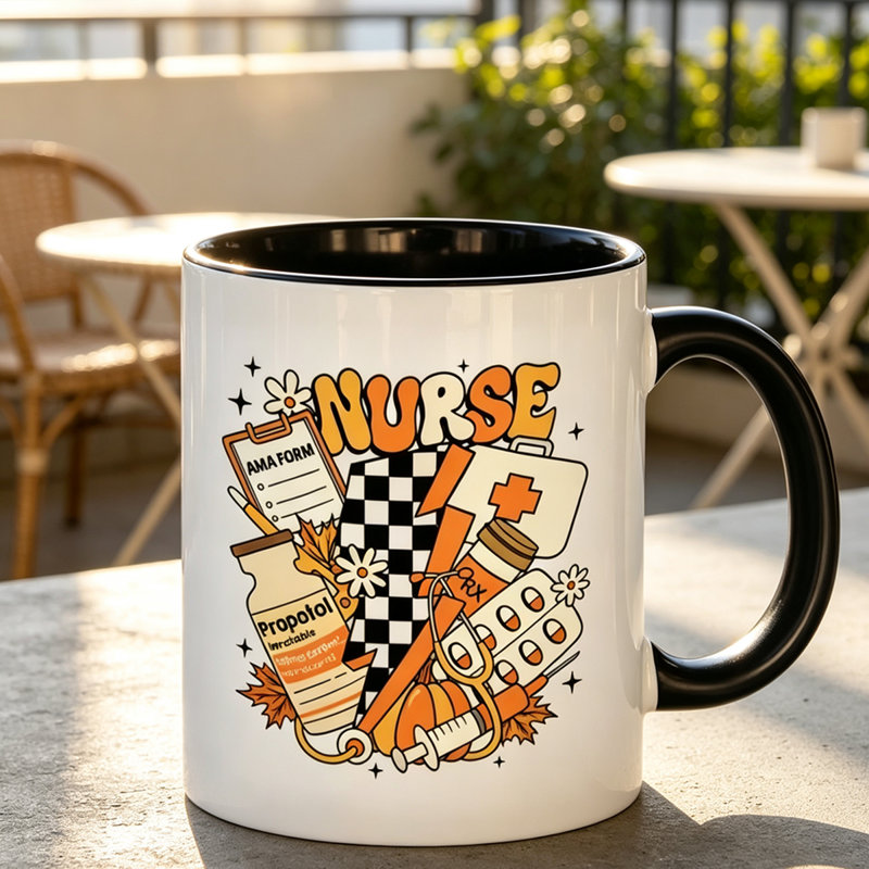 A Vibrant And Cheerful Healthcare Ceramic Mug, Perfect for Coffee, Tea, Or Water. This Reusable Cup Makes a Delightful for Halloween.