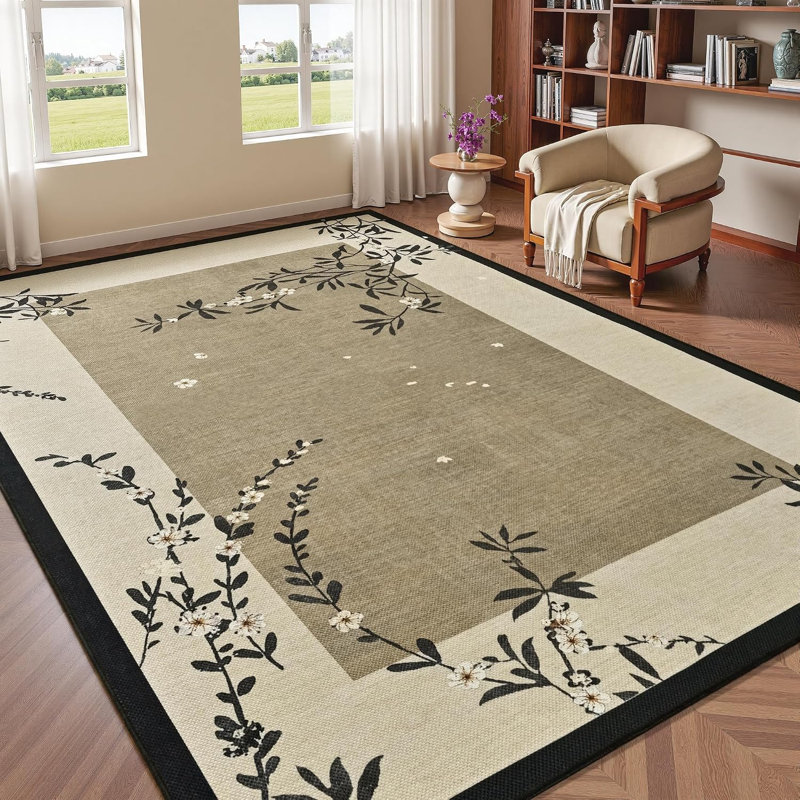 Tapis oriental oriental à imprimé fleurs de cerisier, Rectangle 6' x 9'
