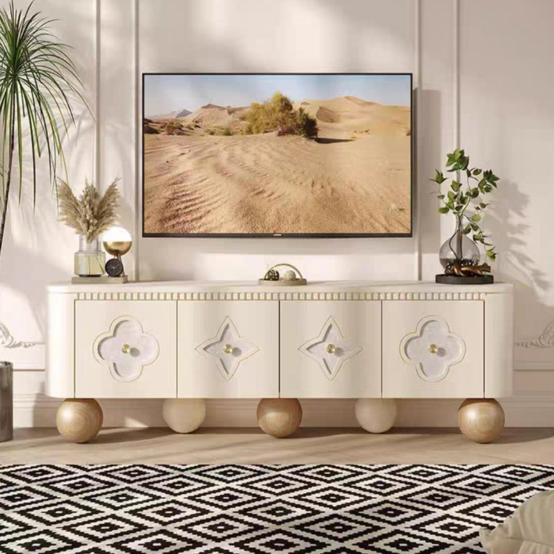 Meuble télé en bois massif Wind Wind, Crème, crème