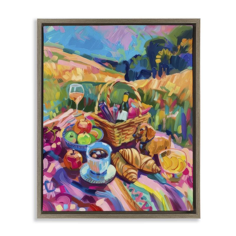  «Bright Impressionist Picnic Canvas Wall Art» par LSR Design Studio, Cadre flottant orme Montalcino, H 21 po x l 17 po