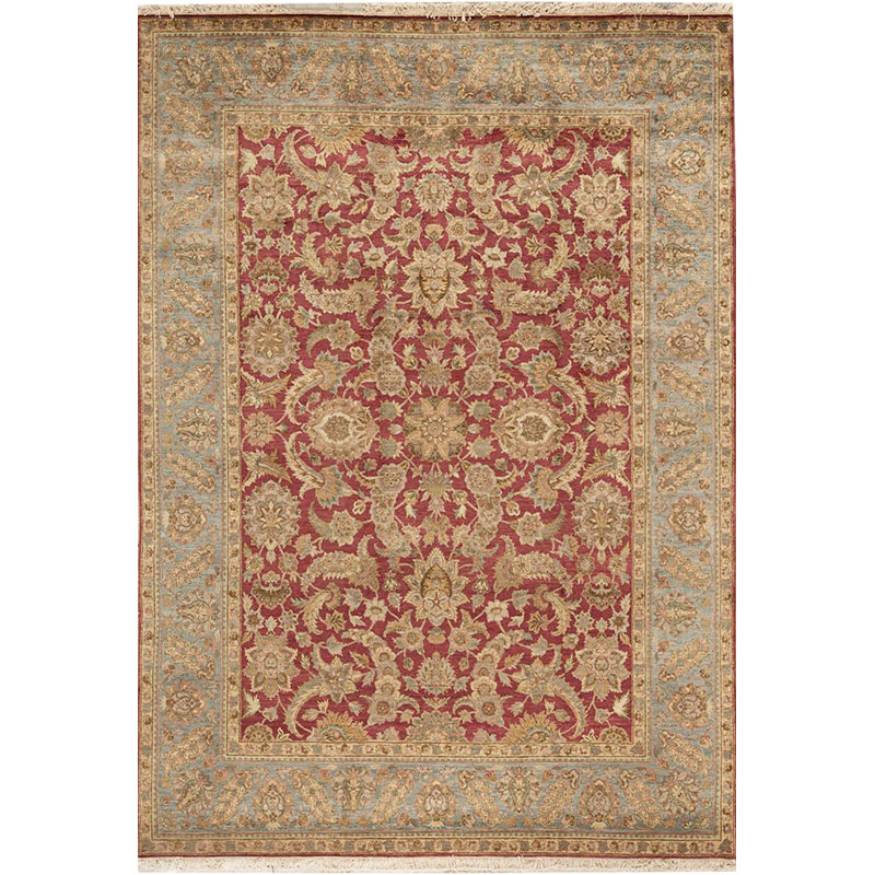 Tapis rouge et bleu noué à la main de haute qualité