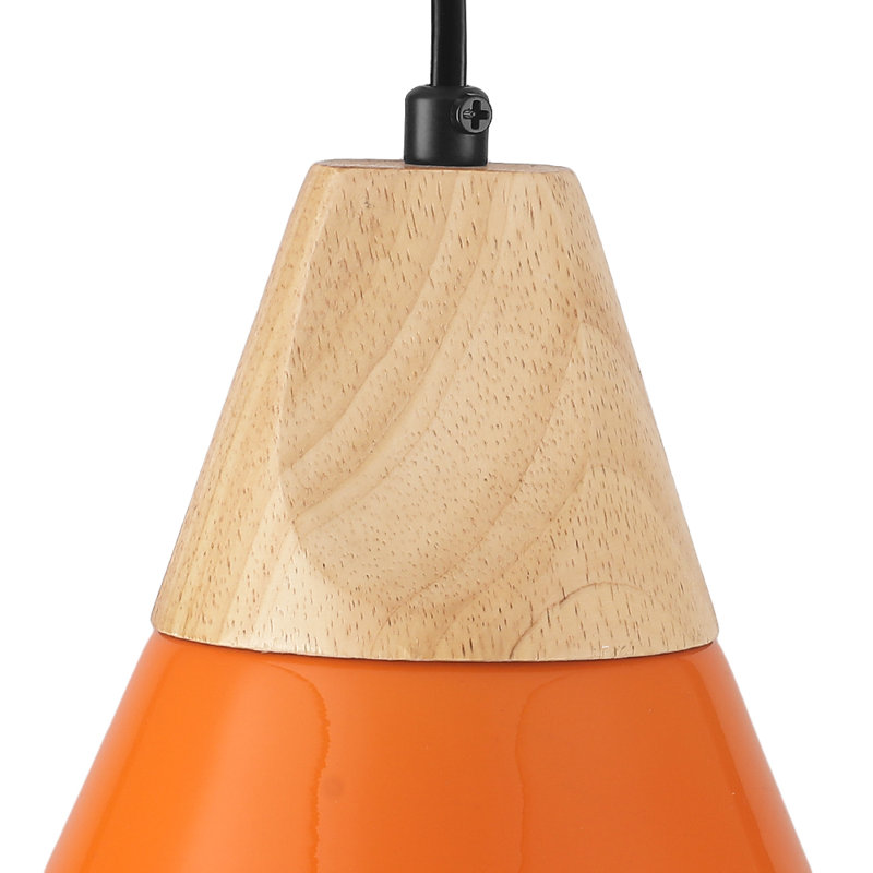 2-Light 9.4“ Wide Single Cone Kitchen Island Orange Pendant Light with Wood Accents for Dinning Room Aisle, Orange