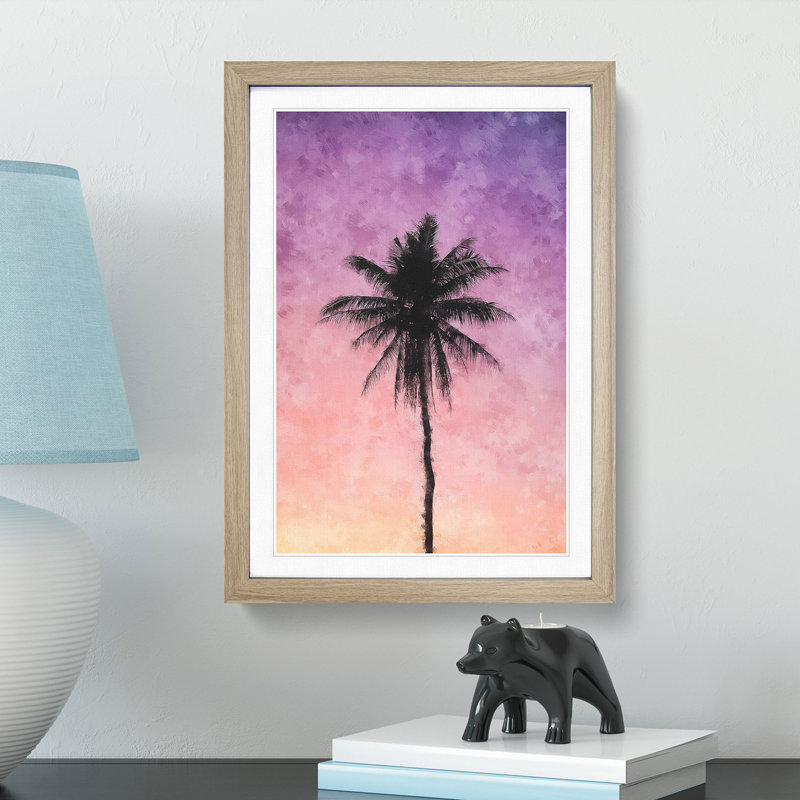 Summer Palm Tree - Framed Print, 87cm H x 62cm W x 2cm D, Oak Framed