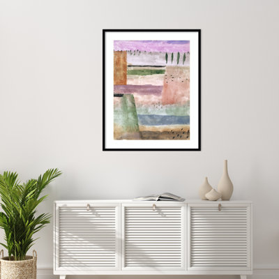 «Cloverfield Landscape with Poplars» par Paul Klee, reproduction d'art encadrée sur bois