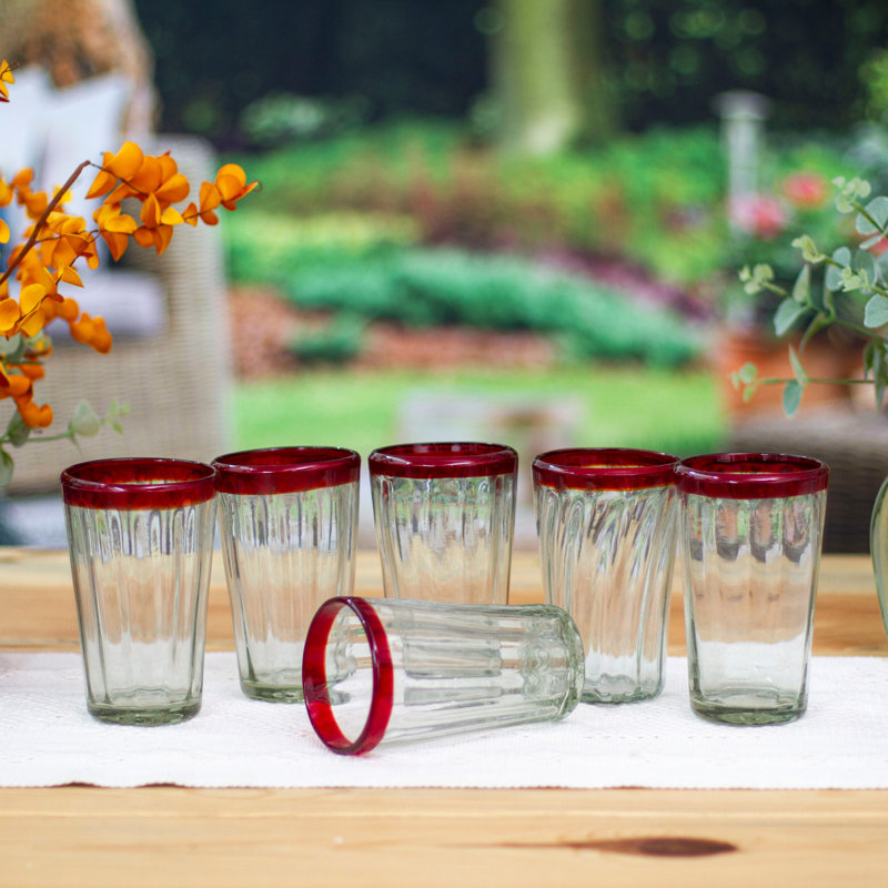 6 verres de collection mexicains recyclés, Rouge rubis